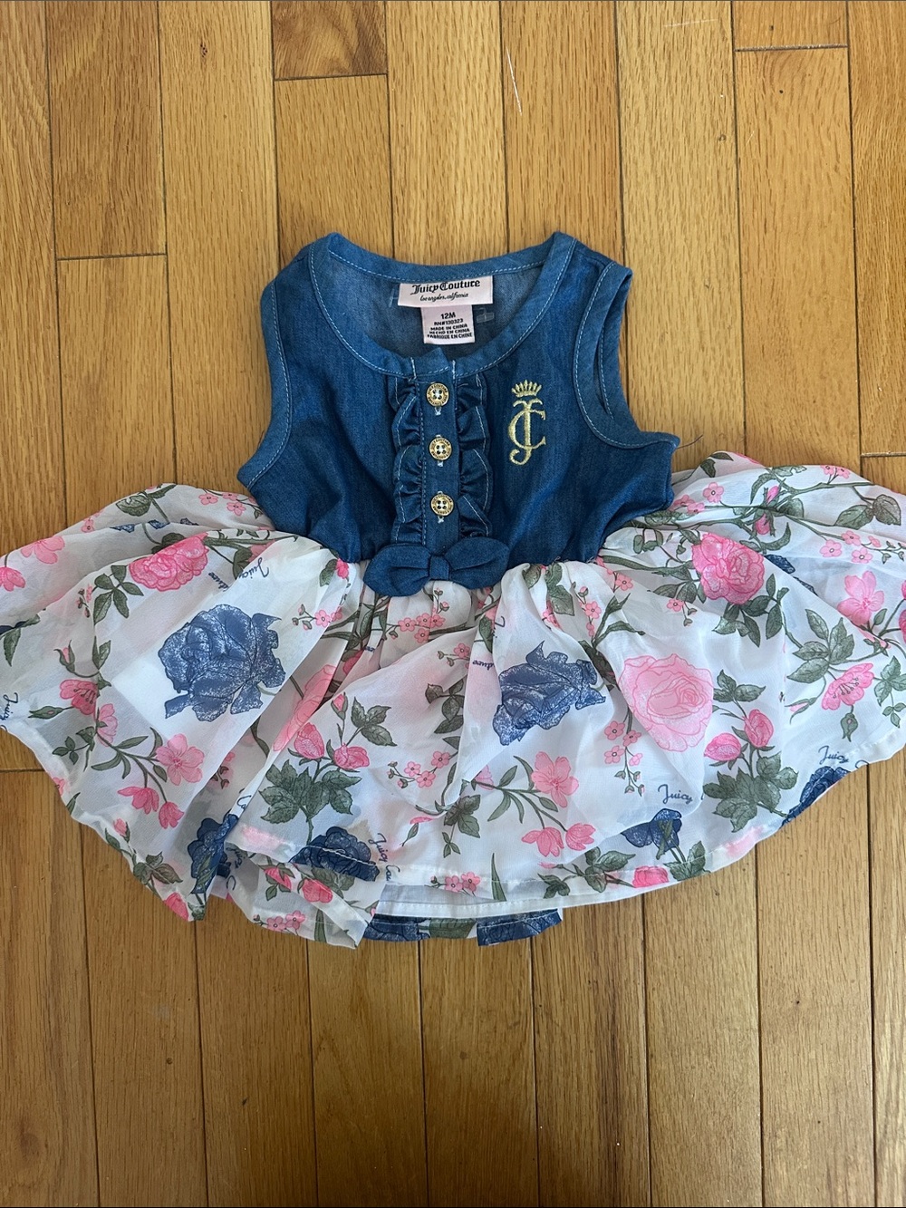 Juicy Couture Denim Bodice Floral Baby Dress - Blue and Pink